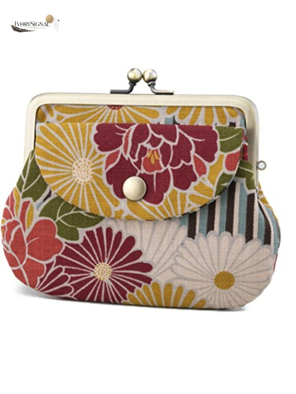 Vintage Floral Kiss Lock Coin Wallet Purse Made in Japan Cotton Pouch for Women